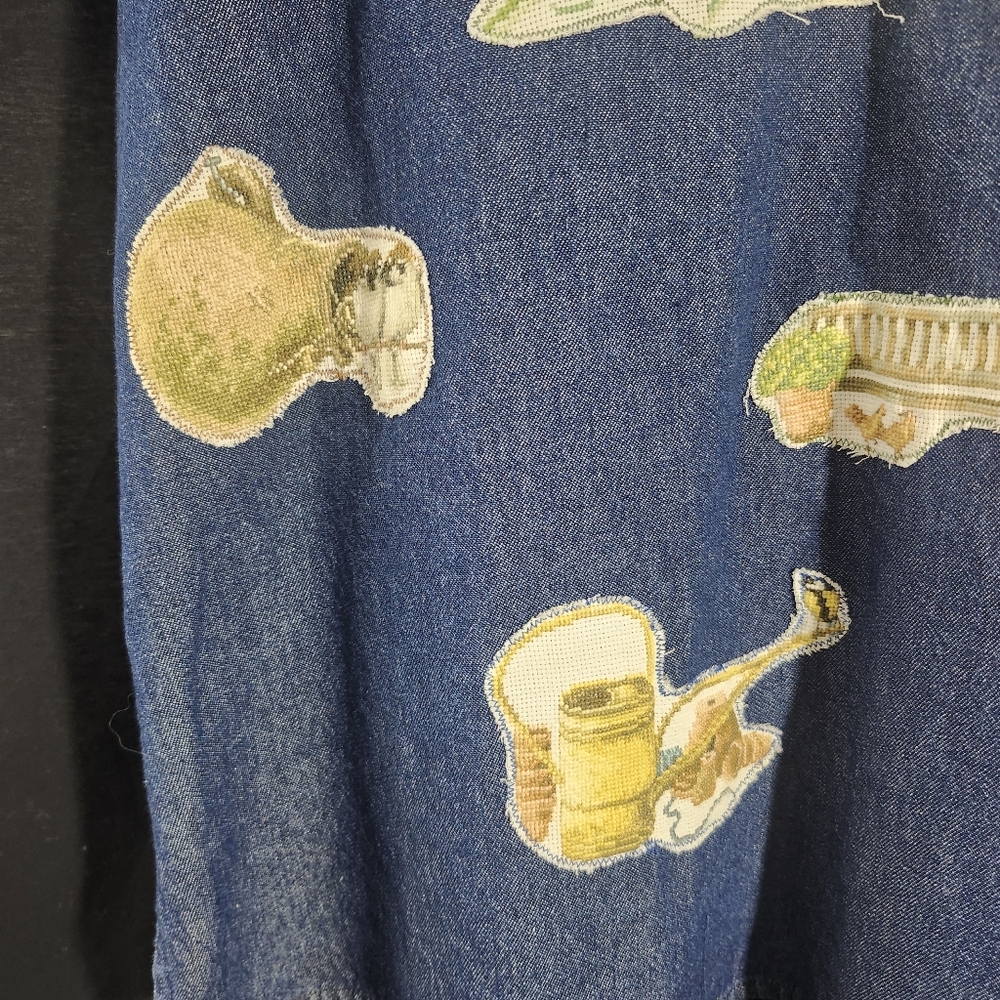 BLAIR Denim Spring Theme Button up Shirt with Patchwork Embroidery Size Large - Picture 4 of 16
